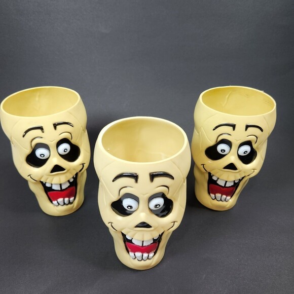 Halloween Skeleton Plastic Cups  X 3  Mold Formed Silly Monsters 6 inch - Picture 4 of 9